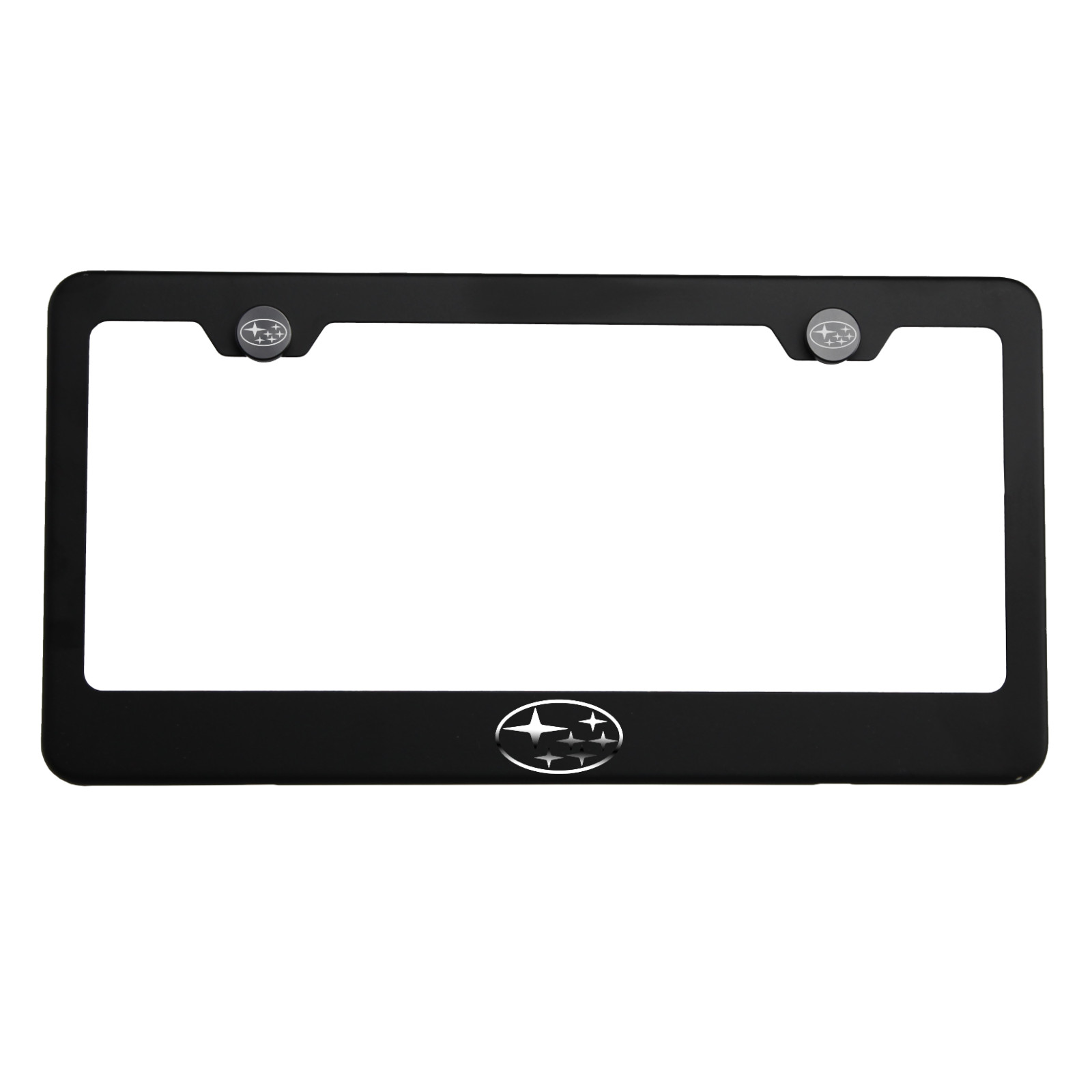 One Fit Subaru Logo on Matte Black Powder Coated On Stainless Steel License Plate Frame Holder Front Or Rear Bracket Laser Etching Aluminum Screw Cap FrameSupreme Supreme Quality Stainless Steel