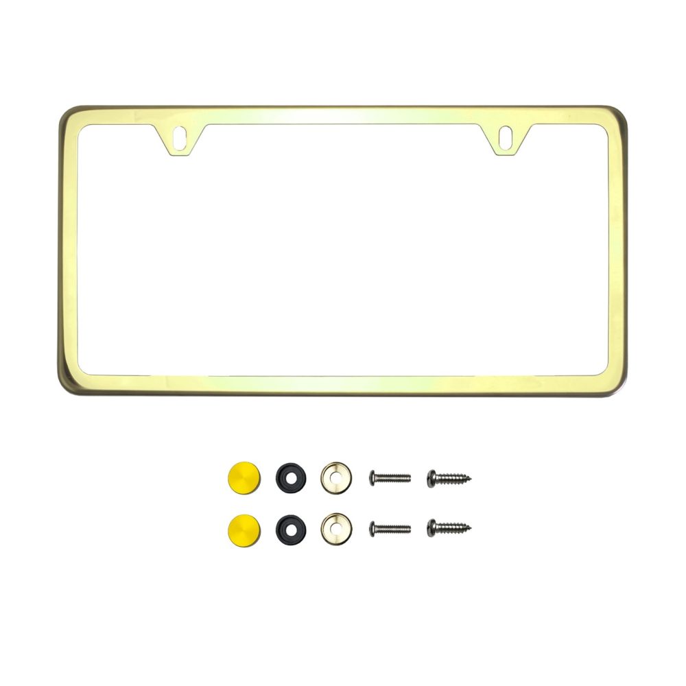 2-Hole License Plate Frame with Gold Stainless Steel Slimline Single 